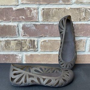 Crocs Ballet Flats 8 Womens Brown Rubber Slip On Comfort Shoes